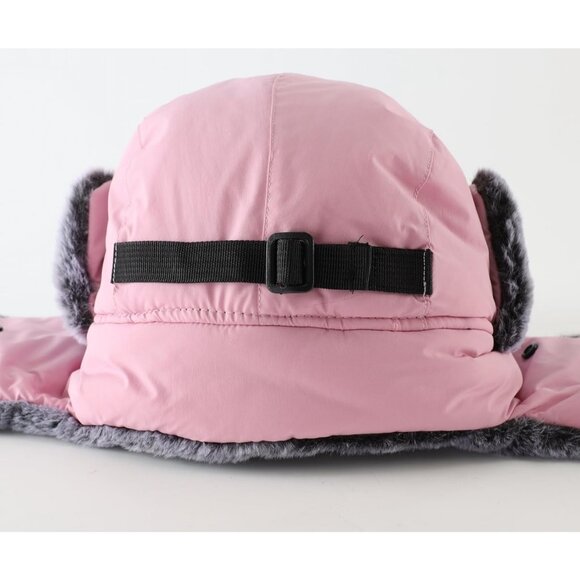 Men Pink Faux Fur Trapper Hat with Face Mask Winter Trooper Hunting Hat - Picture 6 of 9